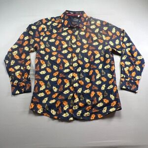 Silver Stone Collection Shirt Mens 3XL Blue Tropical Leaf Modern Fit Button Up